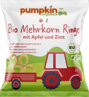 Pumpkin Organics BIO Fúkané chrumky 20 g - Viaczrnné krúžky s jablkom a škoricou (8. mesiac)