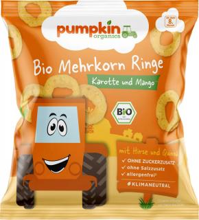Pumpkin Organics BIO Fúkané chrumky 20 g - Viaczrnné krúžky z mrkvy a manga (8. mesiac)