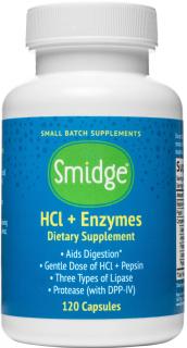 Smidge HCl + Enzymes (Tráviace enzýmy), 200 mg + 247 mg, 120 rastlinných kapsúl