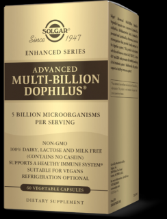 Solgar Advanced Multi Billion Dophilus, probiotiká, 5 miliárd živých zárodkov, 4 kmene, 60 rastlinných kapsúl