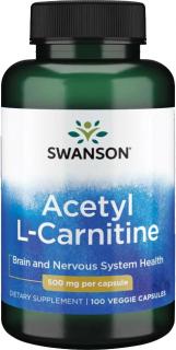 Swanson Acetyl L-Carnitine, 500 mg, 100 rastlinných kapsúl