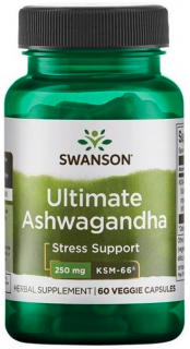 Swanson Ashwagandha Ultimate KSM-66 Extract, 250 mg, 60 rastlinných kapsúl