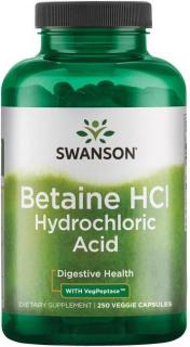 Swanson Betaine HCl, kyselina chlorovodíková s pepsínom, 250 veg. kapsúl