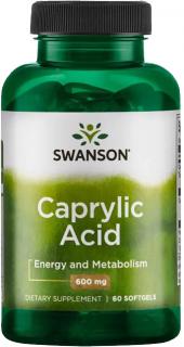 Swanson Caprylic Acid, Kyselina kaprylová, 600 mg, 60 softgel kapsúl