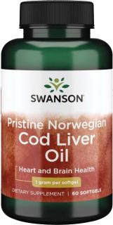 Swanson Cod Liver Oil Pristine Norwegian, Olej z treščej pečene, 1 g, 60 softgel kapsúl