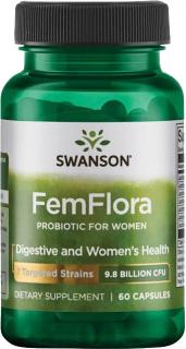 Swanson FemFlora, Probiotiká pre ženy, 9,8 miliardy CFU, 7 kmeňov, 60 kapsúl