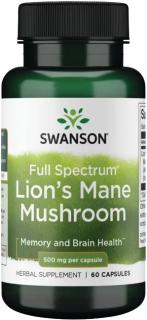 Swanson Full Spectrum Lion's Mane Mushroom (Koralovec ježovitý), 500 mg, 60 kapsúl