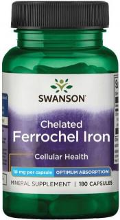 Swanson Iron Ferrochel, (chelát železa), 18 mg, 180 kapsúl