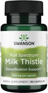 Swanson Milk Thistle (Pestrec mariánsky), 500 mg, 30 kapsúl