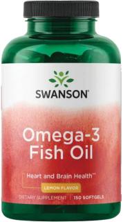 Swanson Omega 3 Fish Oil, Citrónová príchuť, 300 mg, 150 softgel kapsúl