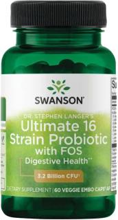Swanson Probiotic Ultimate 16 Strain s FOS, Probiotiká, 3,2 miliard CFU, 16 kmeňov, 60 rastlinných kapsúl