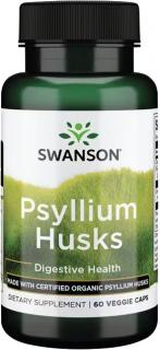 Swanson Psyllium Husk Certified Organic, 625 mg, 60 rastlinných kapsúl
