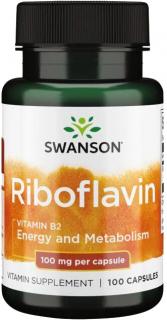 Swanson Riboflavin Vitamín B-2, 100 mg, 100 kapsúl