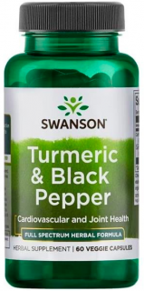 Swanson Turmeric & Black Pepper (Kurkuma a čierne korenie), 60 vegánskych kapsúl