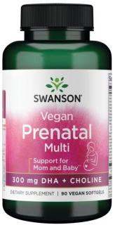 SWANSON Vegan Prenatal Multi, DHA + Choline, 90 vegánskych softgel kapsúl