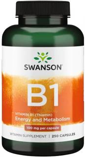 Swanson Vitamin B1, Thiamín, 100 mg, 250 kapsúl