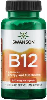 Swanson Vitamín B12, 500 ug, 250 kapsúl