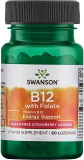 Swanson Vitamin B12 with Folate, 1000 µg, 60 pastiliek s jahodovou príchuťou