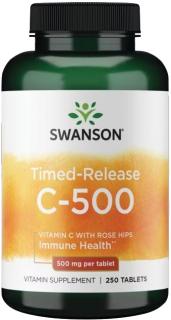 Swanson Vitamin C-500 s postupným uvoľňovaním a ruží šípkovou, 250 tabliet