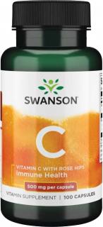 Swanson Vitamín C s extraktom z ruže šípovej, 500 mg, 100 kapsúl