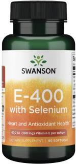 Swanson Vitamín E so selénom, 400 IU & 50 µg, 90 softgel kapsúl