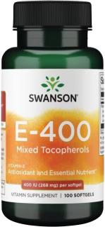 Swanson Vitamín E zmes tokoferolov, 400 IU, 100 softgel kapsúl