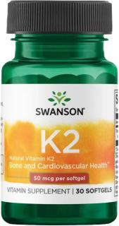 Swanson Vitamin K2, Natural MK-7, 50 ug, 30 softgelových kapsúl