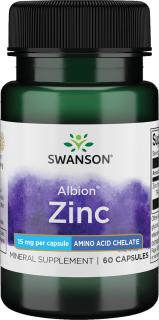 Swanson Zinc Chelated, Zinok bisglycinát, 15 mg, 60 kapsúl