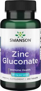 Swanson Zinc Gluconate, Zinok, 30 mg, 250 tabliet