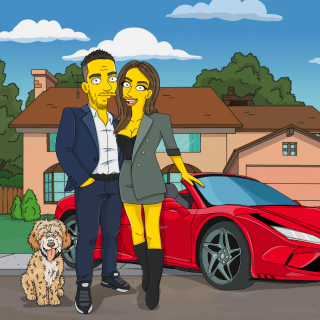 Portrét ve stylu Legendární žluté rodinky - Dům Velikost obrazu: 60x80, Počet osob / mazlíčků: 1, Přidání auta: Ano