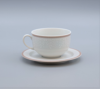 OPAL svadobná hnedá, Šálok s tanierikom čajový NIZKÝ 280 ml, čipka, Thun
