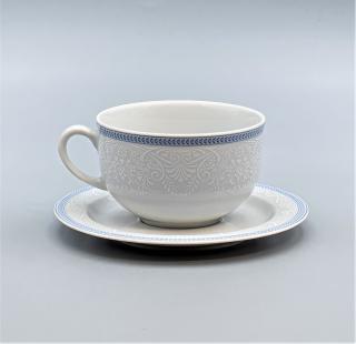OPAL svadobná modrá, Šálok s tanierikom čajový NIZKÝ 280 ml, čipka, Thun