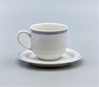 OPAL svadobná modrá, Šálok s tanierikom čajový VYSOKÝ 270 ml, čipka, Thun