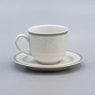 OPAL svadobná šedá, Šálok s tanierikom čajový VYSOKÝ 270 ml, čipka, Thun