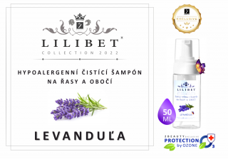 Čistiaci šampón / pena LEVANDUĽA - Lilibet Collection 2022 (Na predĺžené riasy a obočie, fľaštička so speňovačom, 50ml)