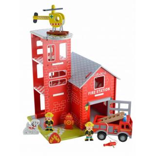 Detská drevená hasičská stanica s figúrkami
