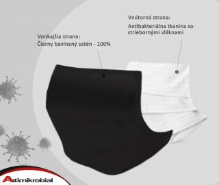 Áčko a.s. Ružomberok Antibakteriálne ochranné rúško SILVER | 2-vrstvové | čierny bavlnený satén & zatkané strieborné vlákna