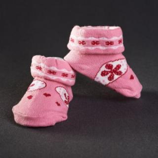 Dojčenské papučky: ružové s červeným kvetom