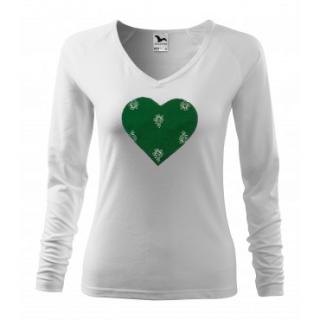 Folklórne tričko dlhý rukáv s nášivkou zelené srdce