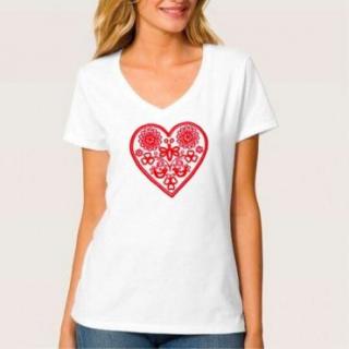 Folklórne tričko krátky rukáv s výšivkou jednofarebné srdce vzor č.10