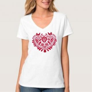 Folklórne tričko krátky rukáv s výšivkou jednofarebné srdce vzor č.3