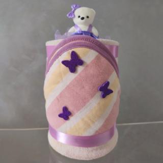 Plienková torta s detskou osuškou ružovo-fialová