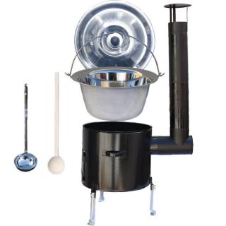 Green home kotlík na guláš nerez 0,8 mm 14 l INOX, pokrievka nerez 41 cm INOX, Green home kotlina 36 cm SMALT, vareška 50 cm SMREK, naberačka antikor INOX