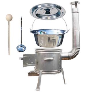 Green Home kotlík na guláš nerez 1,2 mm 20 l INOX, pokrievka nerez 47 cm INOX, Green Home kotlina nerez 42 cm TOPLUX, vareška 50 cm SMREK, naberačka antikor INOX