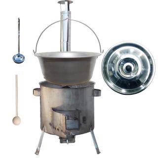 Green Home kotlík na guláš nerez 1,5 mm 30 l, Green Home pokrievka nerez INOX, STRONG CLASSIC nerezová hrubostenná kotlina 1,5 mm 45 cm, naberačka nerez INOX, vareška 50 cm SMREK