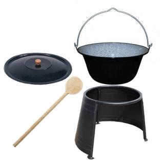 Green Home kotlík na guláš smalt 1,2 mm 13 l, pokrievka smalt 40 cm, Green Home chránič ohňa 37 cm KOV, vareška 50 cm SMREK