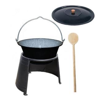 Green Home kotlík na guláš smalt 1,2 mm 8 l, pokrievka smalt 34 cm, Green Home chránič ohňa 32 cm KOV, vareška 50 cm SMREK