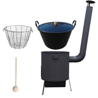 Green Home kotol na guláš a zabíjačku smalt 60 L (1,2 mm), Green Home žiaruvzdorná kotlina 53 cm PLUS 600 + rošt 4 mm, pokrievka 57 cm SMALT, kôš, objem 40 l, vareška 60 cm SMREK