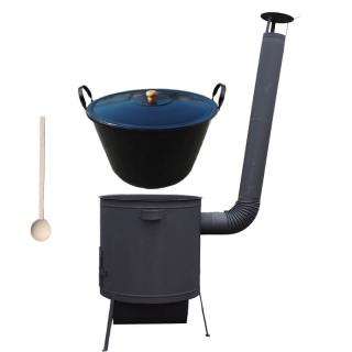 Green Home kotol na guláš a zabíjačku smalt 70 L (1,2 mm), Green Home žiaruvzdorná kotlina 53 cm PLUS 600 + rošt 4 mm, Green Home pokrievka 57 cm SMALT, vareška 60 cm SMREK