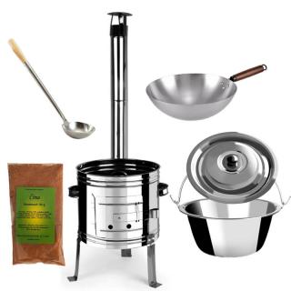 Green home Nerezový kotlík 10 L (0,8 mm), Green hom nerezová kotlina 31 INOX, Čina Wok 32 cm + sladkokyslá zmes na čínu 50 g, Nerezová naberačka 250 ml